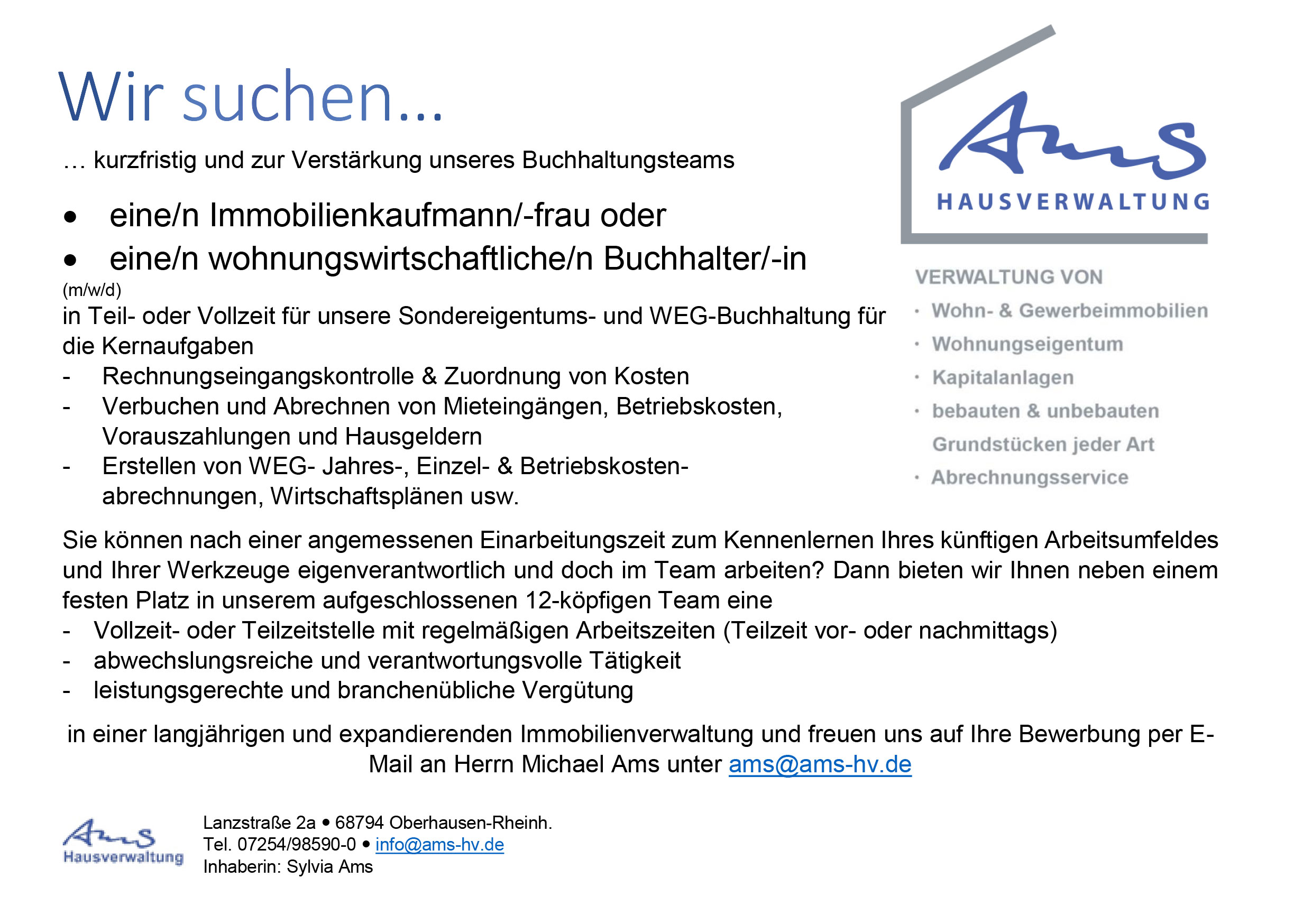 Verstärkung für unser Back-Office-Team